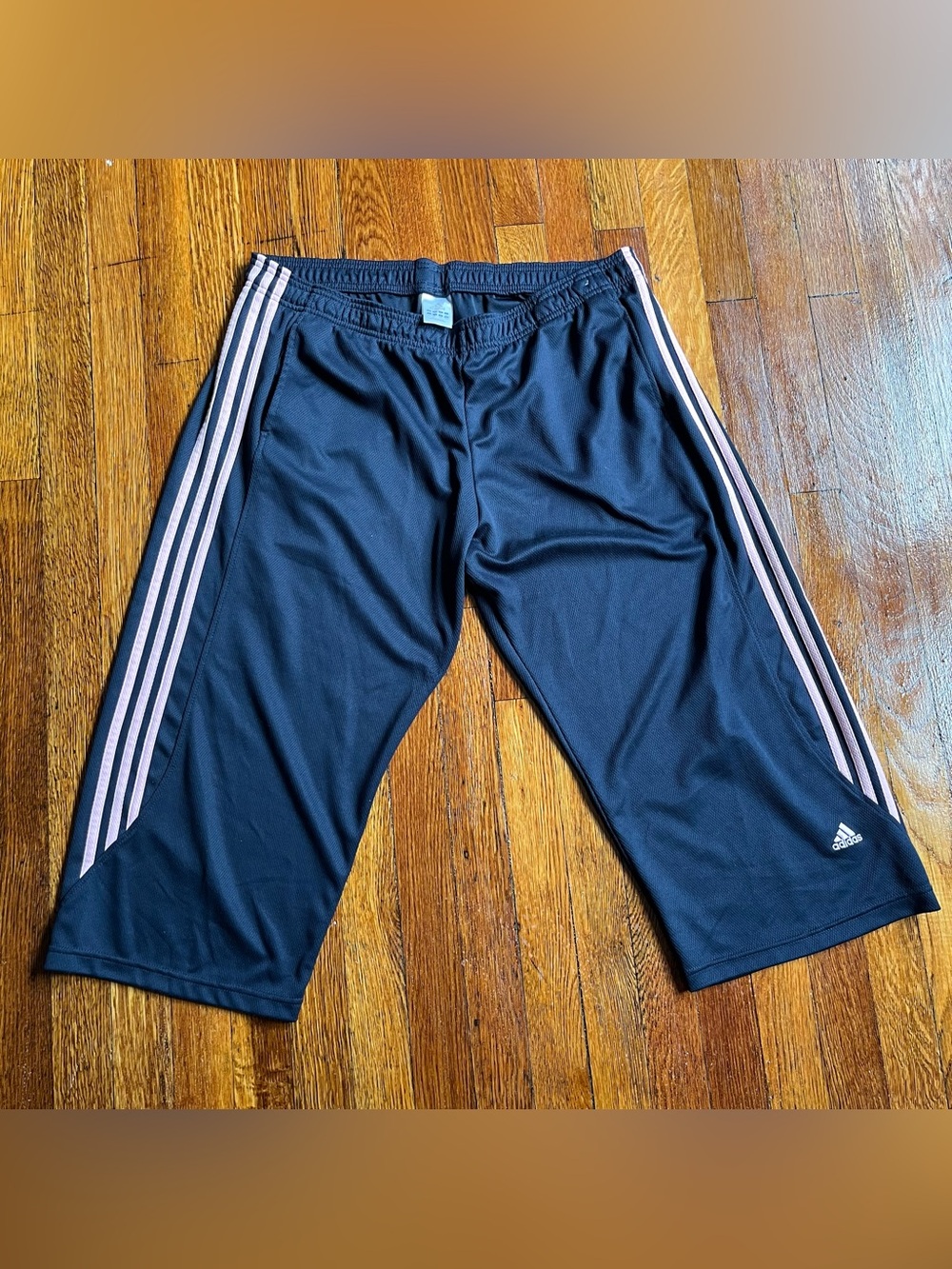 2000s y2k pink and navy Adidas wide leg capri jogger pants